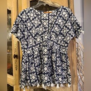 Oliphant Geometric Patterned Dress in Blue and White